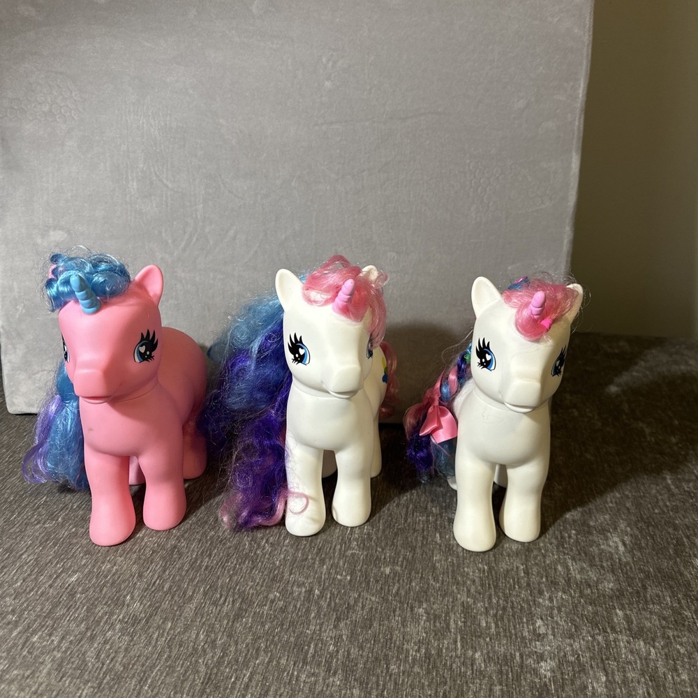 My Little‎ Pony Large 9" Unicorns Hasbro Rainbow Pink Hair Lot 2 White; 1 Pink